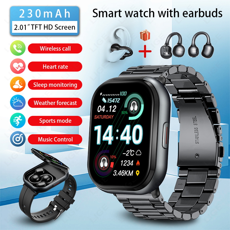 LIGE TWS Smart Watch Men 2.01' - đánh giá và giá Tws Earbuds Bluetooth 5.3