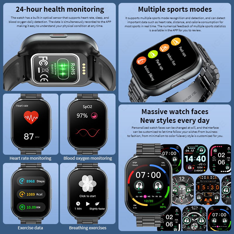 LIGE TWS Smart Watch Men 2.01' - đánh giá và giá Tws Earbuds Bluetooth 5.3